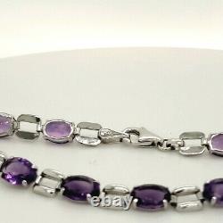Genuine purple Amethyst 7x5 11tcw 14k white gold Tennis bracelet 7 woman's NEW