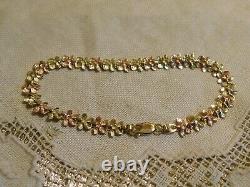 Gold 14K Flower Linked Chain Bracelet / 7.1 Grams
