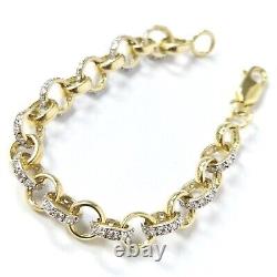 Gold Baby Belcher Bracelet 9ct Yellow 9.4g Cubic Zirconia 6 8mm UK Hallmarked