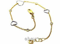 Gold Bracelet 18K 750/1000 With Hearts and Zircons Yellow and White Gold