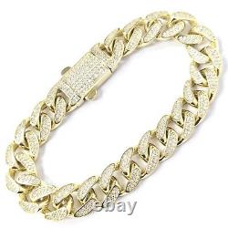 Gold Cuban Bracelet Solid 9ct Yellow Men's White Cubic Zirconia 30.8g 375 8.5
