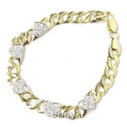 Gold Heart Bracelet Ladies 9ct Yellow Square Curb White Cubic Zirconia 9g 7 Inch