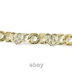 Gold Heart Bracelet Ladies 9ct Yellow Square Curb White Cubic Zirconia 9g 7 Inch