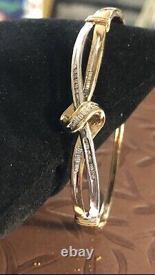 Gorgeous 14k Yellowith White gold Hindged Bracelet with Diamonds 71/2 EXCELLENT