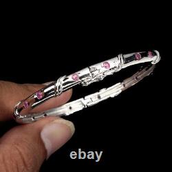 Gorgeous Transparent Round 2mm Top Rich Red Pink Ruby 925 Sterling Silver Bangle