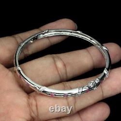 Gorgeous Transparent Round 2mm Top Rich Red Pink Ruby 925 Sterling Silver Bangle