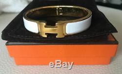 HERMES CLIC H WHITE BRACELET With GOLD H, GREAT CONDITION! With BOX AND DUST BAG