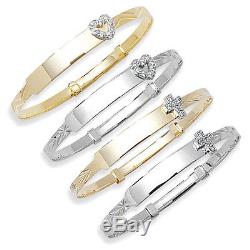 Hallmarked Solid 9ct Yellow or White Gold Expandable Kids Christening Bangle