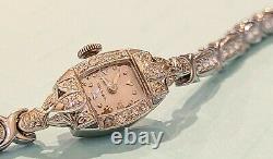 Hamilton 14k Solid White Gold & Diamond Cocktail Watch Vintage Stainless Band