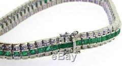 Heavy 14K white gold elegant 8.85CTW diamond & emerald line link bracelet