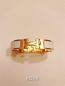Hermes Clic-Clac H 18k White Gold Luxury Enamel Bangle Bracelet PM