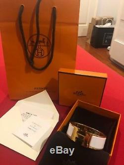 Hermes Clic-Clac H 18k White and Gold Luxury Enamel Bangle Bracelet PM