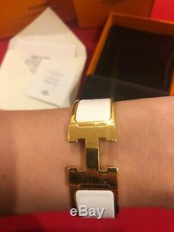 Hermes Clic-Clac H 18k White and Gold Luxury Enamel Bangle Bracelet PM