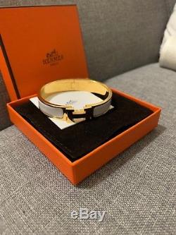 Hermes Clic-Clac H White Gold Luxury Enamel Bangle Bracelet PM