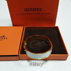 Hermes Enamel Bracelet 18K Gold Tone Brass Clic Clac H Classic Bangle white PM