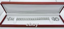 Hollow 14k White Gold Cabochon Sapphire Ladies Wide Bracelet 7.5 15.2 grams