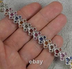 Incredible Multi Coloured Sapphire Diamond 18ct White Gold 7 1/4 Long Bracelet