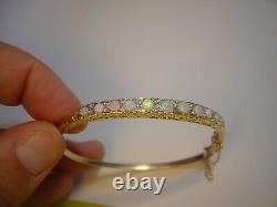 Incredible Very Old-solid 9ct Gold Bangle Genuine Firey Opals & Diamonds Fabulou