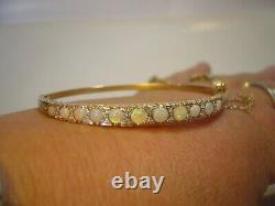 Incredible Very Old-solid 9ct Gold Bangle Genuine Firey Opals & Diamonds Fabulou