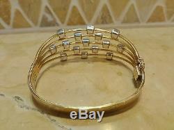 Italy Milros 18k yellow white gold bangle bracelet wide 5 bands squares hinged