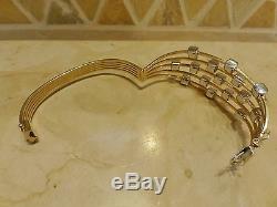 Italy Milros 18k yellow white gold bangle bracelet wide 5 bands squares hinged