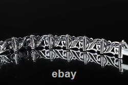 Jabel 18K White Gold 3.75ct Round Single Cut Diamond Cluster Tennis Bracelet 7