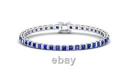 Lab-Created 3mm Princess Cut Sapphire Tennis Bracelet in 14k White Gold Over 7