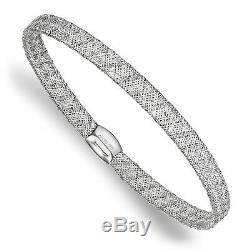 Ladies 14k White Gold Leslies Fancy Stretch Flexible Mesh Bangle Bracelet 7.5