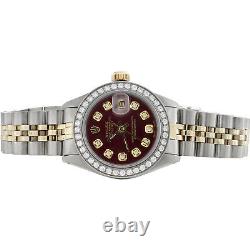 Ladies 6917 Rolex DateJust Jubilee 18K Gold / Steel Diamond Watch Red Dial 1 CT