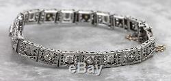 Ladies Art Deco 1920s Estate 10K White Gold Diamond Filigree Floral Bracelet