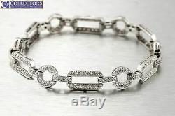 Ladies Estate 14K White Gold 3.74ctw Diamond 7.50 Fancy Link Chain Bracelet