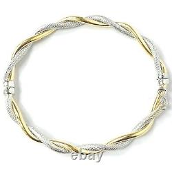 Ladies Gold Twist Bangle 9ct Two Colour Yellow White Hinged Fancy Style 375