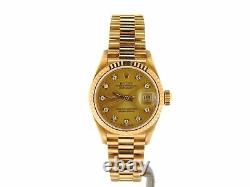 Ladies Rolex 18K Yellow Gold Datejust President Watch FACTORY Diamond Dial 69178