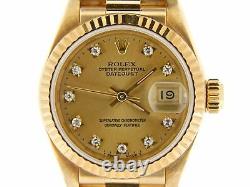 Ladies Rolex 18K Yellow Gold Datejust President Watch FACTORY Diamond Dial 69178