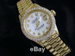 Ladies Rolex 18K Yellow Gold Datejust President withWhite MOP Diamond Dial & Bezel