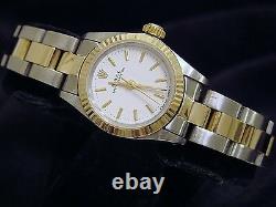 Ladies Rolex 2Tone Gold Stainless Steel Oyster Perpetual Watch White Dial 67193