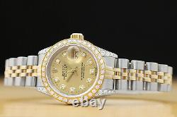 Ladies Rolex Champagne Diamond Dial, Bezel & Lugs Datejust 18k Gold Steel Watch