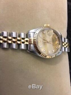 Ladies Rolex Date-just Stainless / 18ct Gold Bracelet Diamond Dial Model 69173
