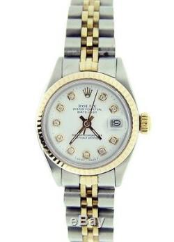 Ladies Rolex Datejust 14K Gold & Stainless Steel Watch White Diamond Dial 6917