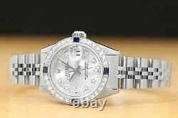 Ladies Rolex Datejust 18k Gold Diamond Sapphire & Stainless Steel Quickset Watch
