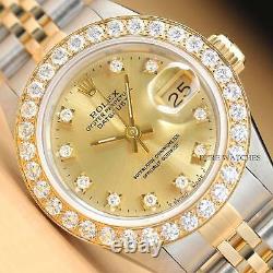 Ladies Rolex Datejust Factory Champagne Diamond Dial 2-tone Watch + Rolex Paper