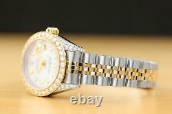 Ladies Rolex Datejust Mop Dial 1.13 Ct Diamond Bezel & Lugs 18k Gold/ss Watch