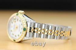 Ladies Rolex Datejust Mother Of Pearl Tsavorite Dial Diamond Quickset Watch