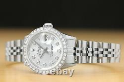 Ladies Rolex Datejust Silver Diamond Dial 18k White Gold & Steel Watch