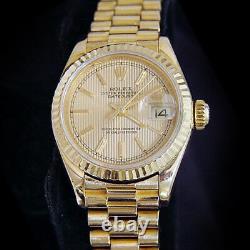 Ladies Rolex Solid 18K Yellow Gold Datejust President Watch Tapestry Dial 69178
