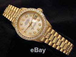 Lady Rolex SOLID 18K Yellow Gold Datejust President Diamond Bezel Dial Band 6517