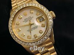 Lady Rolex SOLID 18K Yellow Gold Datejust President Diamond Bezel Dial Band 6517