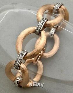 Large Link Vintage Bracelet 14k Rose & White Gold, 1.25 Car Diam, Ret Usd $4,200