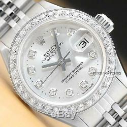 Lladies Rolex Datejust Silver Diamond 18k White Gold & Stainless Steel Watch