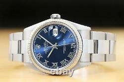 MENS ROLEX DATEJUST BLUE ROMAN 18K WHITE GOLD & SS WATCH withOYSTER BAND